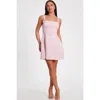 Quiz Scuba Foam Mini Dress With Diamante Bow Detail In Baby Pink