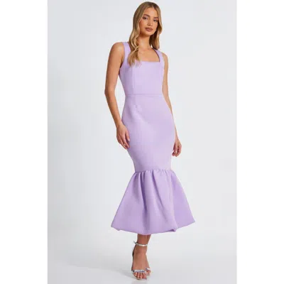 Quiz Scuba Foam Square Neck Bubble Hem Maxi Dress In Lilac