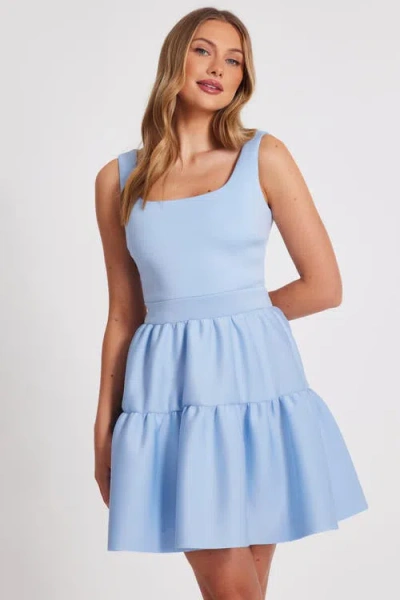 Quiz Scuba Foam Tiered Skater Mini Dress In Light Blue