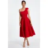 Quiz Scuba One-shoulder Bow Skater Midi Dress In Red