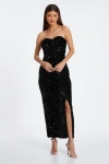 Quiz Sequin Bandeau Sweetheart Bow Back Maxi Dress In Black
