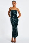 Quiz Sequin Covered Strappy Maxi Dress In Bottle Green