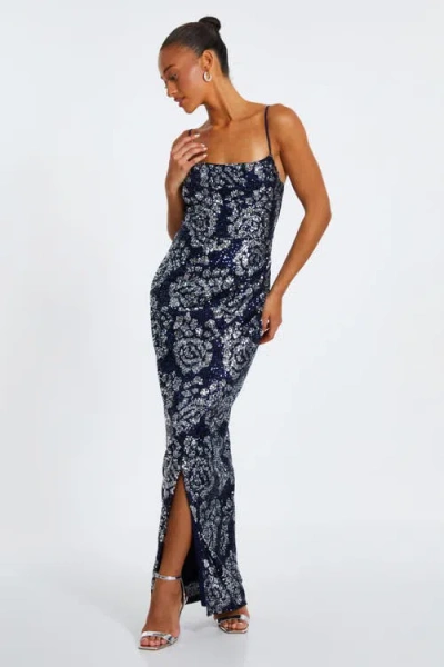 Quiz Sequin Cowl Neck Maxi Dress In Navy