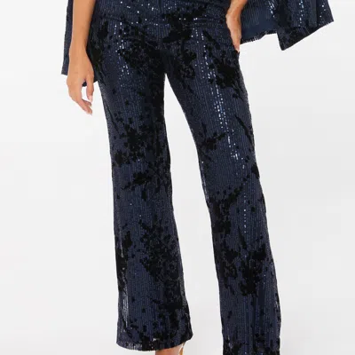 Quiz Sequin Flock High-waist Flared Trousers In Blue