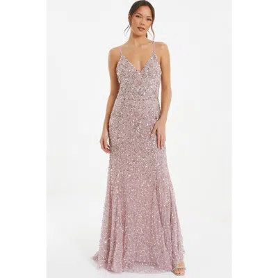Quiz Sequin Strappy Evening Dress In Pink
