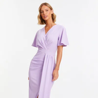Quiz Short Sleeve Wrap Maxi Dress In Purple