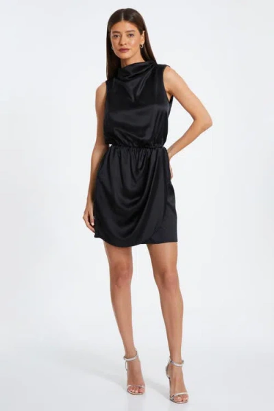 Quiz Sleeveless Ruched Satin Mini Dress In Black