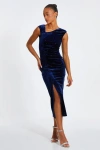 Quiz Studded Velvet Short Sleeve Midi Dress In Navy