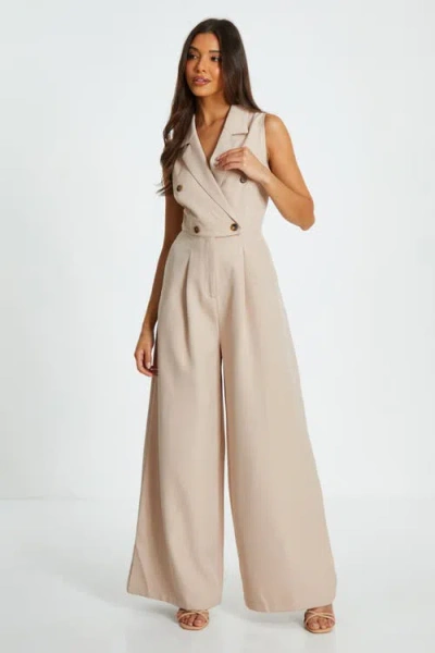 Quiz Tailored Jumpsuit In Stone