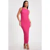 Quiz Textured Jersey Midi Dress With Twist Strap Detail In Pink
