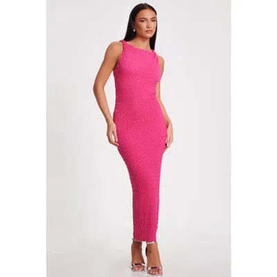 Quiz Textured Jersey Midi Dress With Twist Strap Detail In Pink