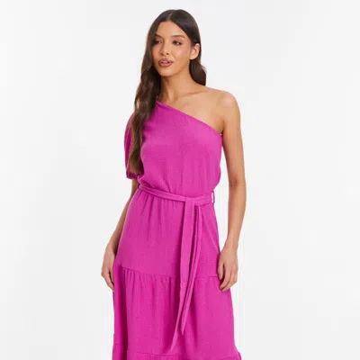 Quiz Textured One Sleeve Midi Dress In Pink