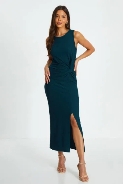 Quiz Textured Round Neck Sleeveless Knot Front Maxi Dress