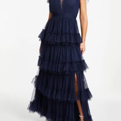 Quiz Tule Tiered Maxi Dress In Blue