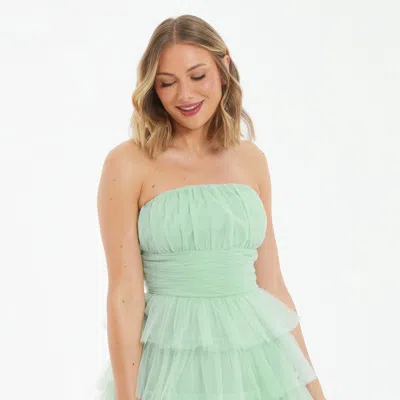 Quiz Tulle Tiered Mini Dress In Green
