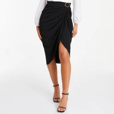 Quiz Two Toned Wrap Ruched Midi Dress In Black