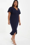Quiz Plus Size V-neck Frill Hem Midi Dress In Blue