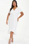 Quiz V-neck Frill Hem Midi Dress In White