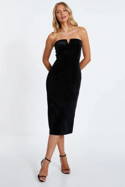 Quiz Velvet Strapless Midi Dress In Black