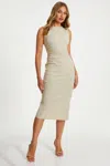 Quiz Women's Bengaline Round Neck Ruched Waist Midi Dress In Neutral