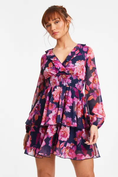 Quiz Women's Chiffon Lurex Long Sleeve Skater Dress