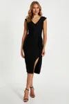 Quiz Jacquard Bardot Midi Dress In Black
