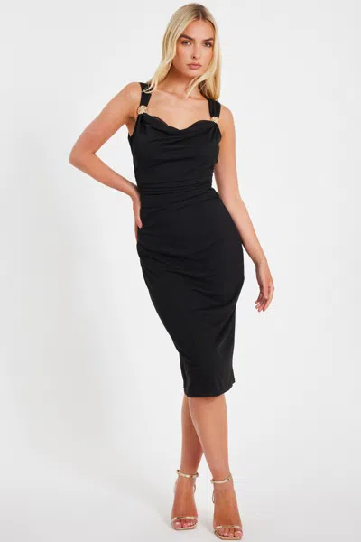 Quiz Women's Mesh Midi Dress With Gold Hardware In Black