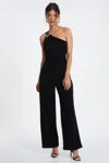 Quiz One Shoulder Scuba Crepe Jumpsuit With Gold Buckle In Black