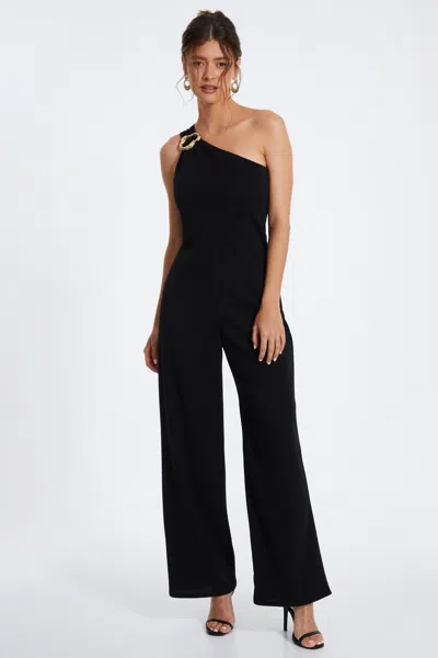 Quiz Women's One-shoulder Scuba Crepe Jumpsuit With Gold Buckle