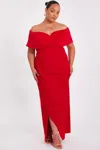 Quiz Plus Size Scuba Crepe Bardot Wrap Maxi Dress In Red