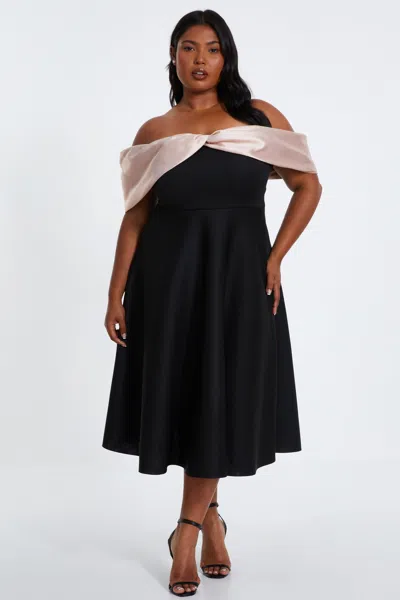 Quiz Women's Plus Size Scuba/satin Bardot Midi Skater Dress