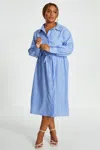 Quiz Women's Plus Size Stripe Tie Waist Collar Detail Midi Dress In Blue