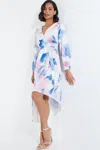 Quiz Satin Asymmetric Wrap Dress In Multi