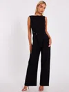 Quiz Scuba Crepe Jumpsuit With Gold Buckle In Black