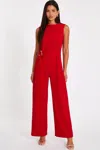 Quiz Scuba Crepe Jumpsuit With Gold Buckle In Red