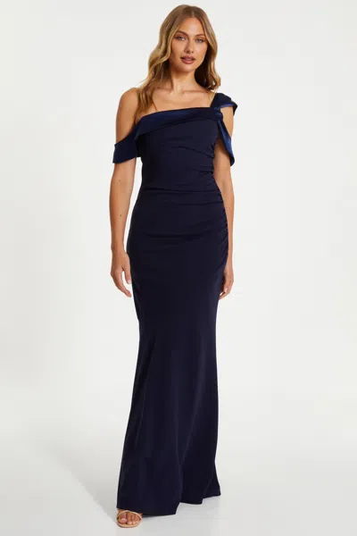 Quiz Women's Scuba Crepe Maxi Dress With Satin Asymmetric Neck In Black