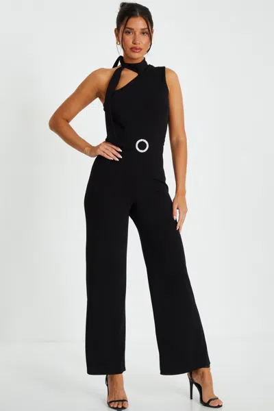 Quiz Women's Scuba Crepe Tie Neck Palazzo Jumpsuit