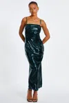Quiz Sequin Covered Strappy Maxi Dress In Green