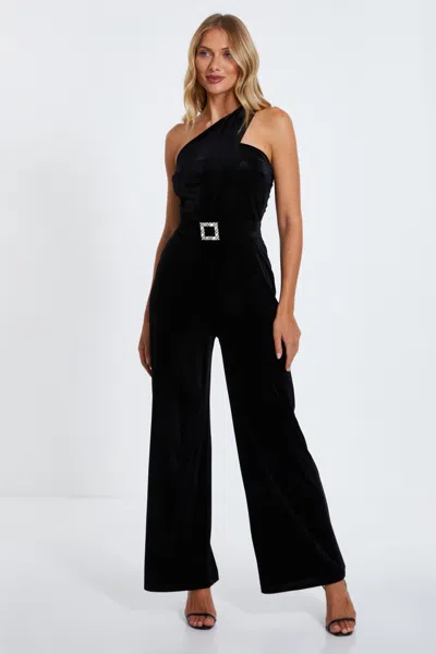 Quiz Women's Velvet Jumpsuit With Embellished Buckle