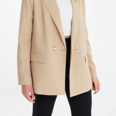 Quiz Woven Oversized Double-breasted Tailored Blazer In Brown