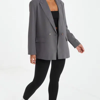Quiz Woven Oversized Double-breasted Tailored Blazer In Gray