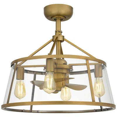 Quoizel 12" Quiozel Barlow Brass Fandelier Led Damp Ceiling Fan With Remote