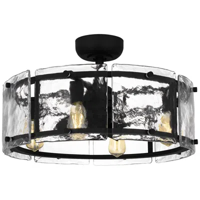 Quoizel 12"  Fortress Black And Glass Damp Rated Led Fandelier Fan
