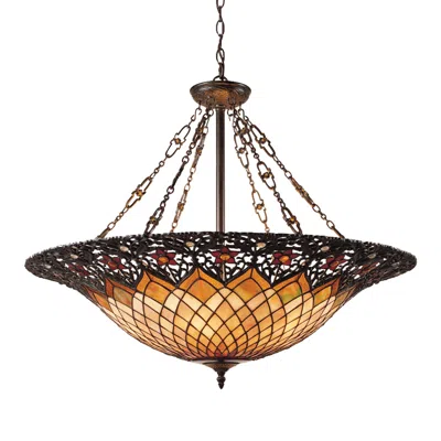 Quoizel Adriana 31 1/2" Bronze 6-light Tiffany-style Glass Pendant