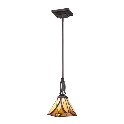Quoizel Asheville 7" Valiant Bronze Tiffany-style Glass Mini Pendant