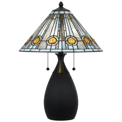 Quoizel Ayla 2-light Matte Black Table Lamp In Blue