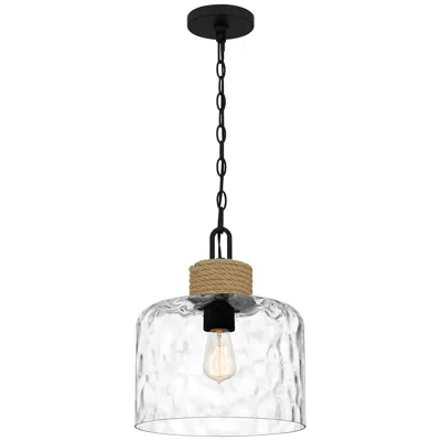 Quoizel Baltic 12" Wide Matte Black Clear Glass And Rope Mini Pendant
