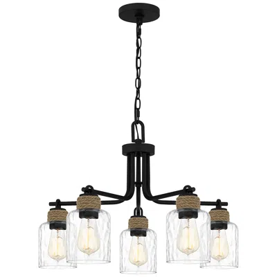 Quoizel Baltic 25 1/2" Matte Black Glass And Rope 5-light Chandelier