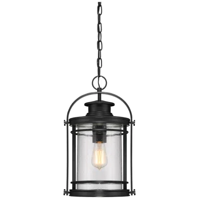 Quoizel Booker 17.8" High Black And Seeded Glass Outdoor Hanging Lantern