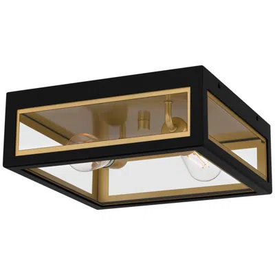 Quoizel Bourbon 12" Wide Matte Black And Gold Outdoor Ceiling Light